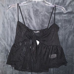 Black tie front crop top